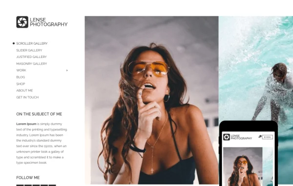 Lense Theme for photographers cover image with a minimal portfolio layout