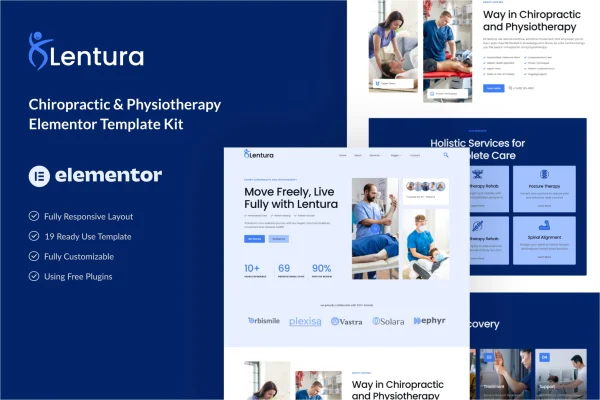 Lentura chiropractic and physiotherapy Elementor template kit preview