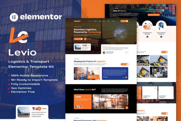 Lenvio logistics and transport Elementor template kit preview