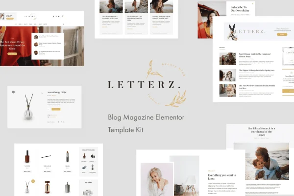 Letterz blog and magazine Elementor template kit preview