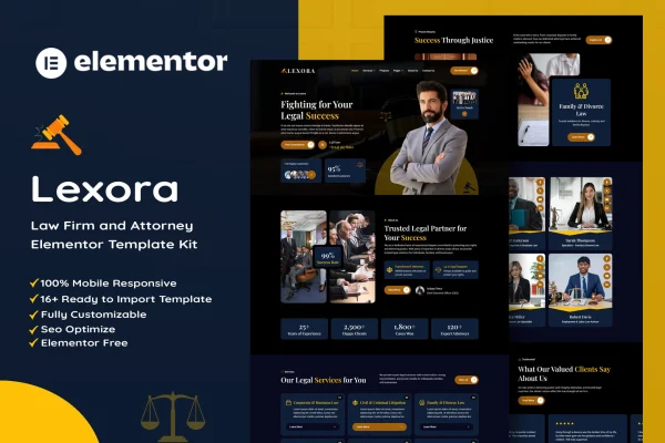 Lexora law firm and attorney Elementor template kit preview