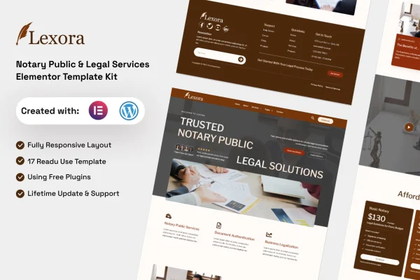 Lexora notary public and legal services Elementor template kit preview