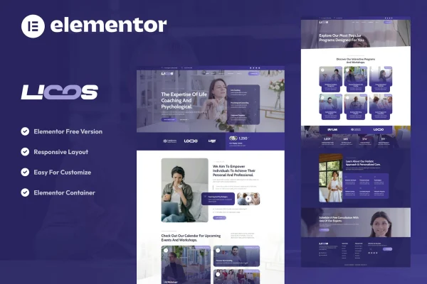 Licos life coach and psychologist Elementor template kit preview