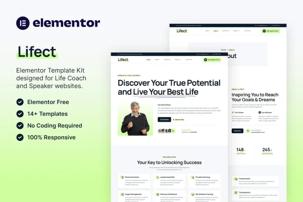 Lifect life coach and speaker Elementor template kit preview