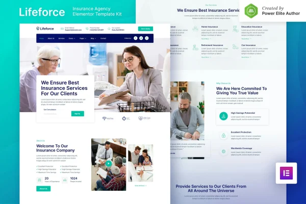 Lifeforce insurance agency Elementor template kit preview