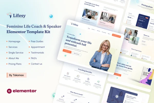 Lifesy life coach and speaker Elementor template kit preview