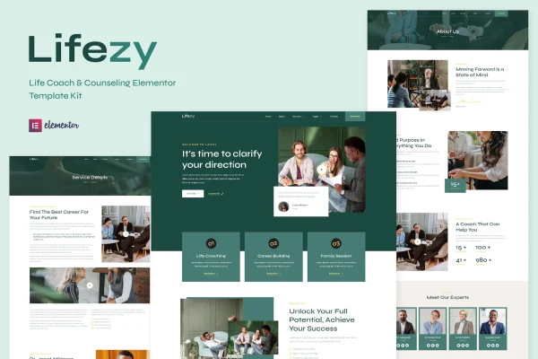 Lifezy life coach and counseling Elementor template kit preview