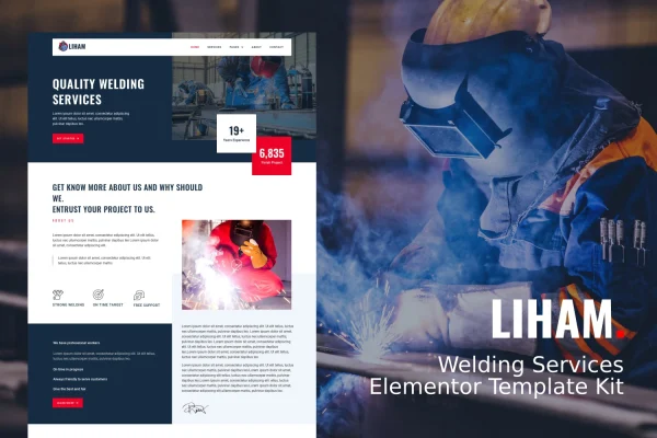Liham welding services Elementor template kit cover image