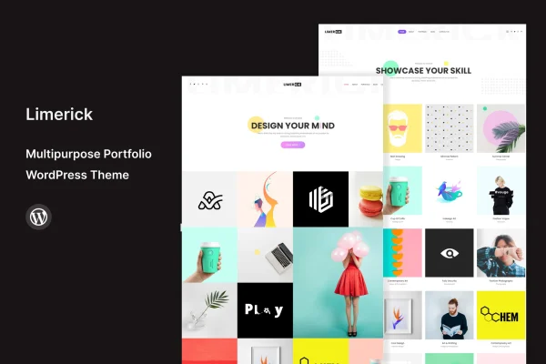 Limerick portfolio WordPress theme preview with minimalist project layout