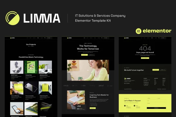 Limma IT solutions and services Elementor template kit page previews