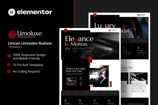 Limoluxe limousine business Elementor template kit preview