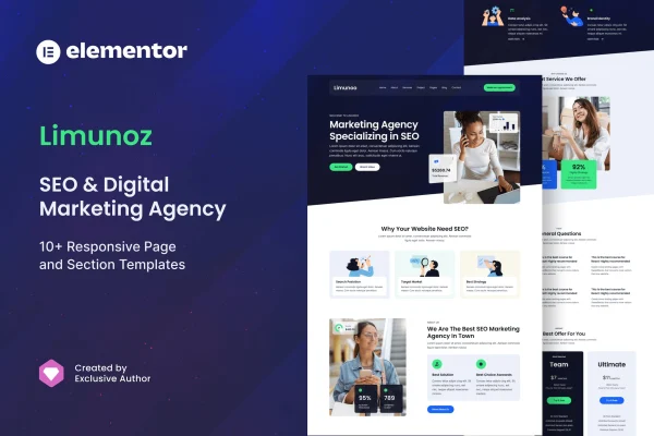 Limunoz digital marketing and SEO agency Elementor template kit preview