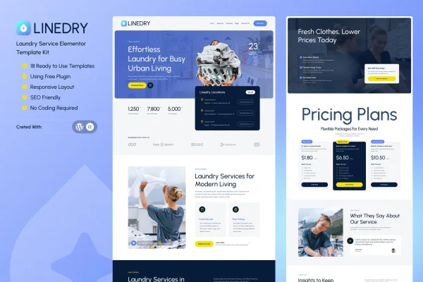 Linedry laundry service Elementor template kit preview