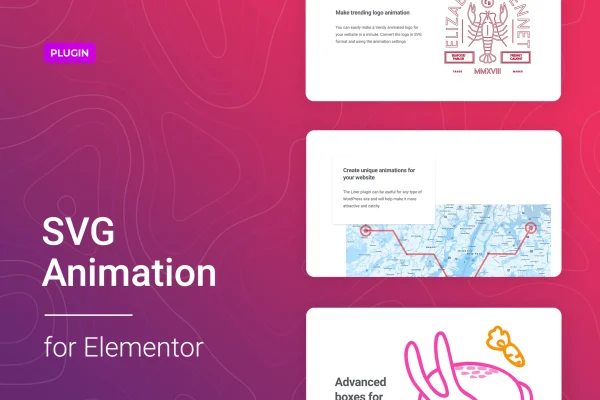 Liner for Elementor plugin banner showing animated SVG line graphics