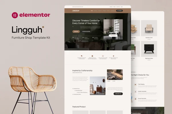 Lingguh furniture ecommerce Elementor template kit preview