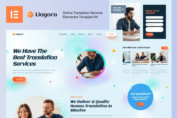 Lingora translation services Elementor template kit preview