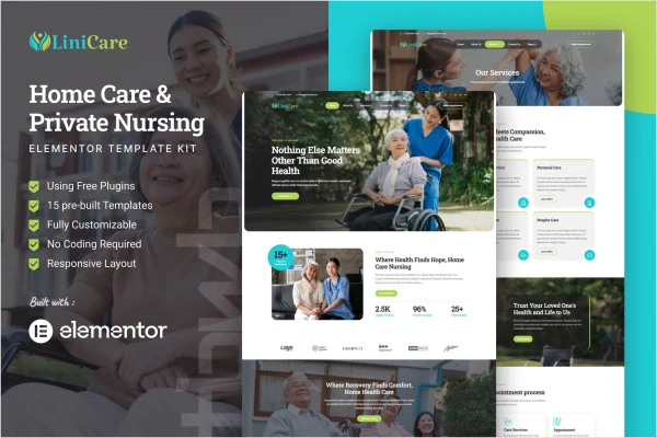 LiniCare home care and private nursing Elementor template kit preview