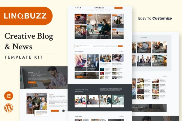 Linqbuzz blog and magazine Elementor template kit preview