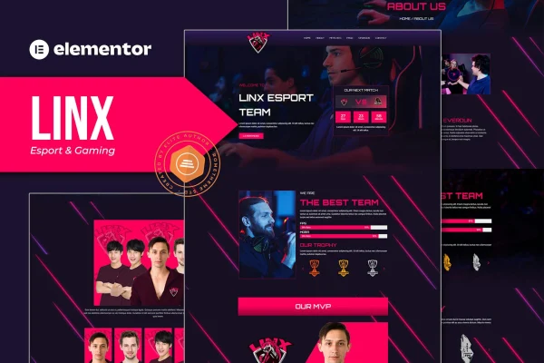 Linx esport and gaming Elementor template kit preview