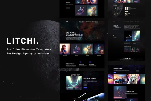 Litchi Elementor portfolio template kit preview for designer artworks