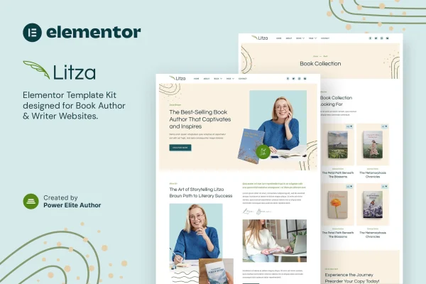 Litza book author and writer Elementor template kit cover image