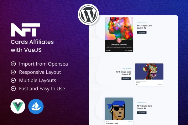 Live NFT Cards plugin banner showing NFT card layouts