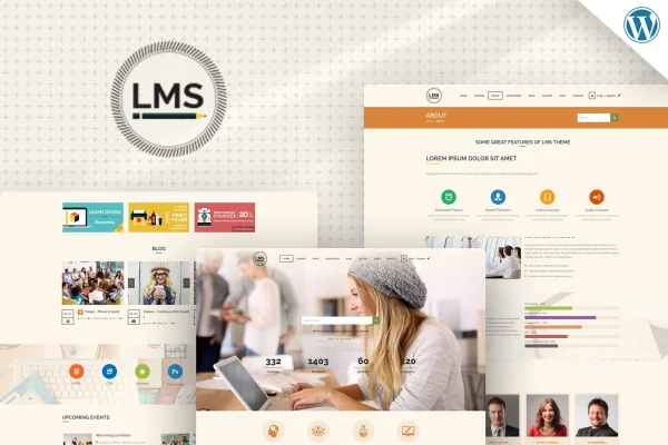 LMS education WordPress theme preview with course pages