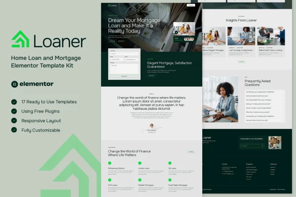 Loaner home loan and mortgage Elementor template kit cover image