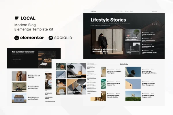 Local blog and magazine Elementor template kit preview