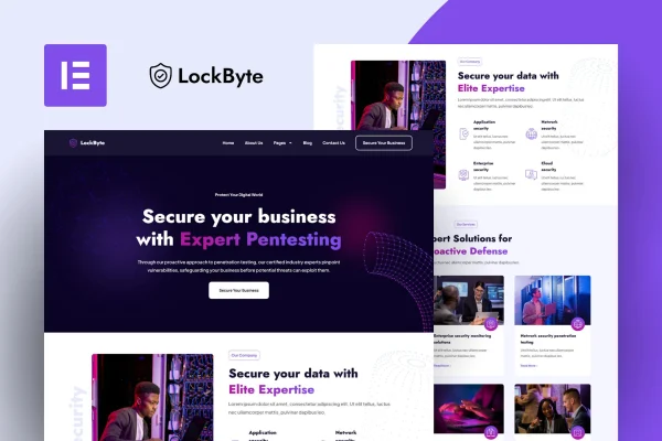LockByte cyber security services Elementor Pro template kit preview