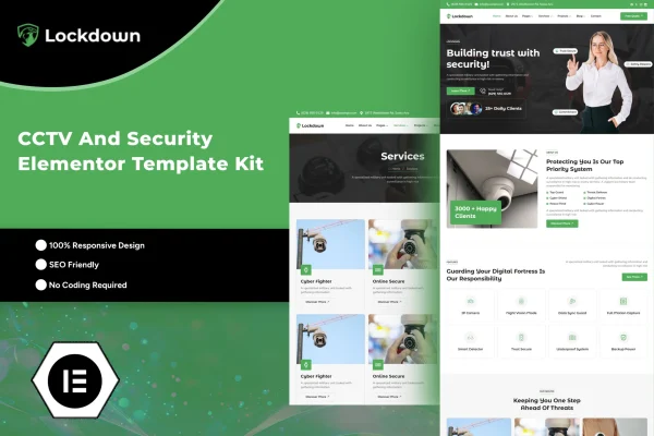 Lockdown CCTV and security Elementor template kit preview