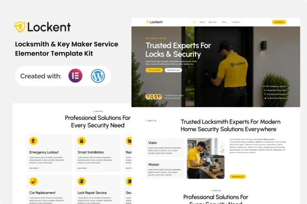 Lockent locksmith and key maker Elementor template kit preview