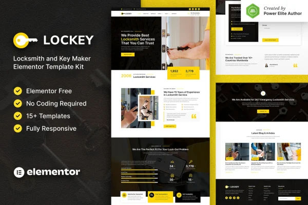 Lockey locksmith and key maker Elementor template kit preview