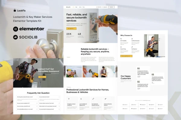 LockFix locksmith and key maker Elementor template kit cover
