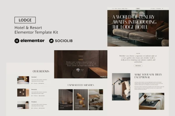 Lodge hotel and resort Elementor template kit preview