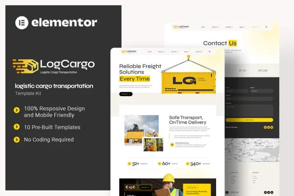 LogCargo logistics and cargo transportation Elementor template kit preview
