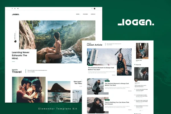 Logen lifestyle blog Elementor template kit preview