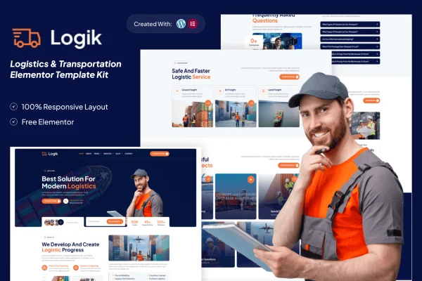 Logik logistics and transportation Elementor template kit preview