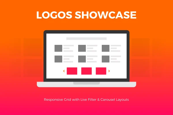 Logos Showcase plugin banner with client logos in a grid layout