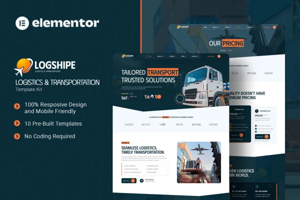 Logshipe logistics and transportation Elementor template kit preview