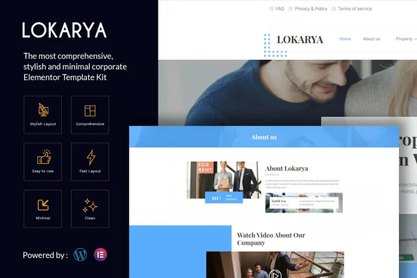 Lokarya real estate Elementor template kit preview with property listing pages