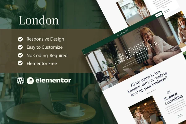 London feminine business coach Elementor template kit cover image