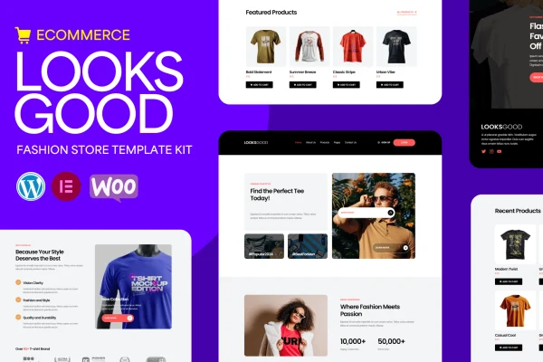 LooksGood T-shirt Store Elementor Pro template kit preview