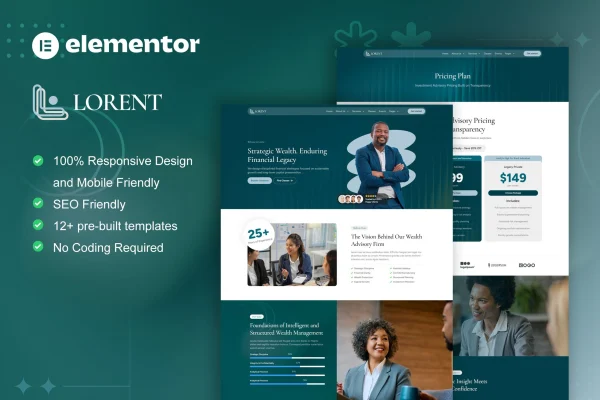 Lorent finance advisor and investment Elementor template kit preview