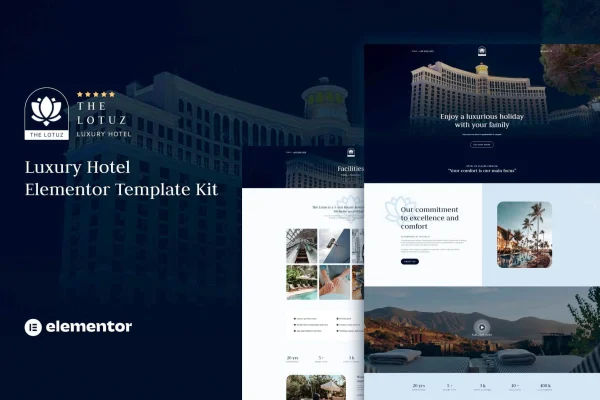 Lotuz luxury hotel Elementor template kit cover image