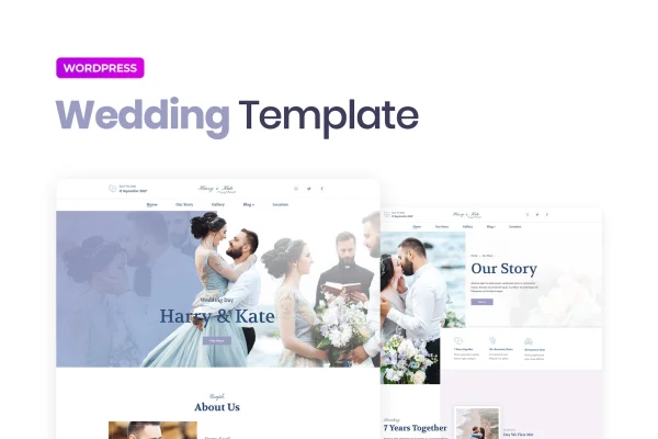 Lovedy wedding Elementor template kit cover showing elegant wedding website pages