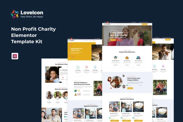 LoveIcon nonprofit charity Elementor template kit cover image