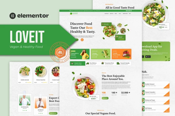 Loveit vegan and healthy food restaurant Elementor template kit preview