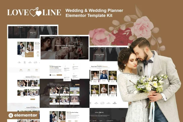 Loveline wedding and wedding planner Elementor template kit preview