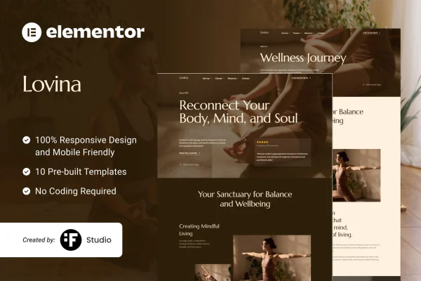 Lovina yoga studio Elementor template kit preview